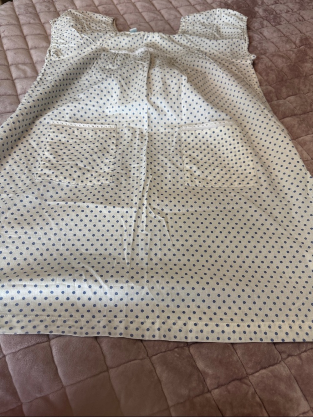 Marie Chantal Cream Dress with Blue Polka Dots